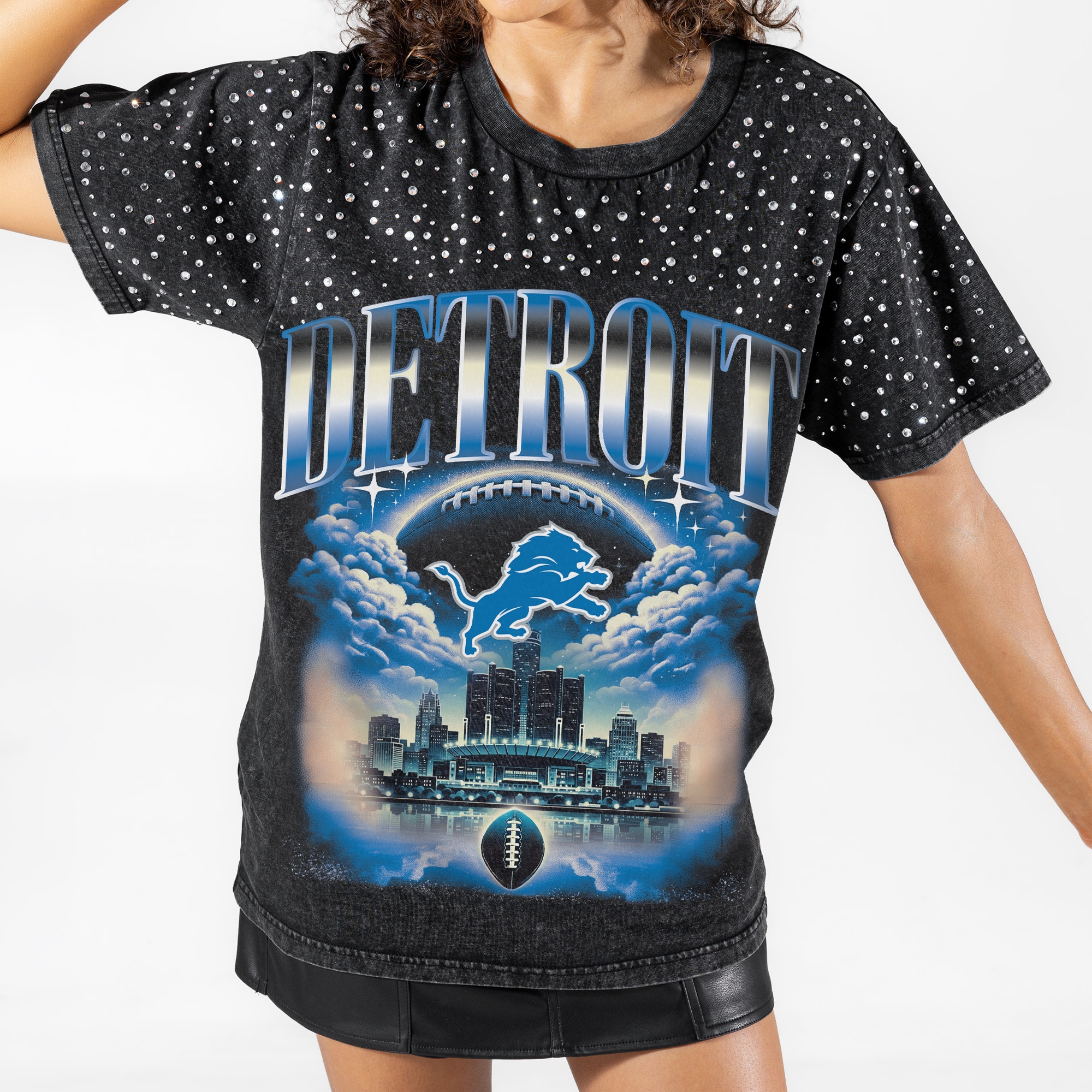 Women's Gameday Couture Black Detroit Lions Sky's the Limit Washed
